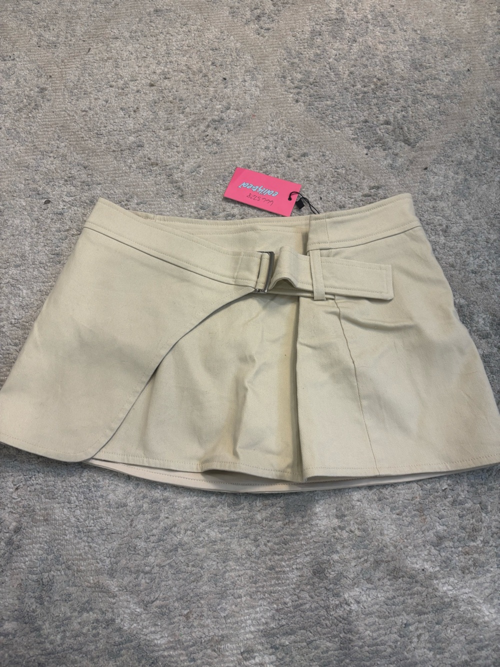 Edikted Cream Pleated High-Waist Skort with Belt Detail